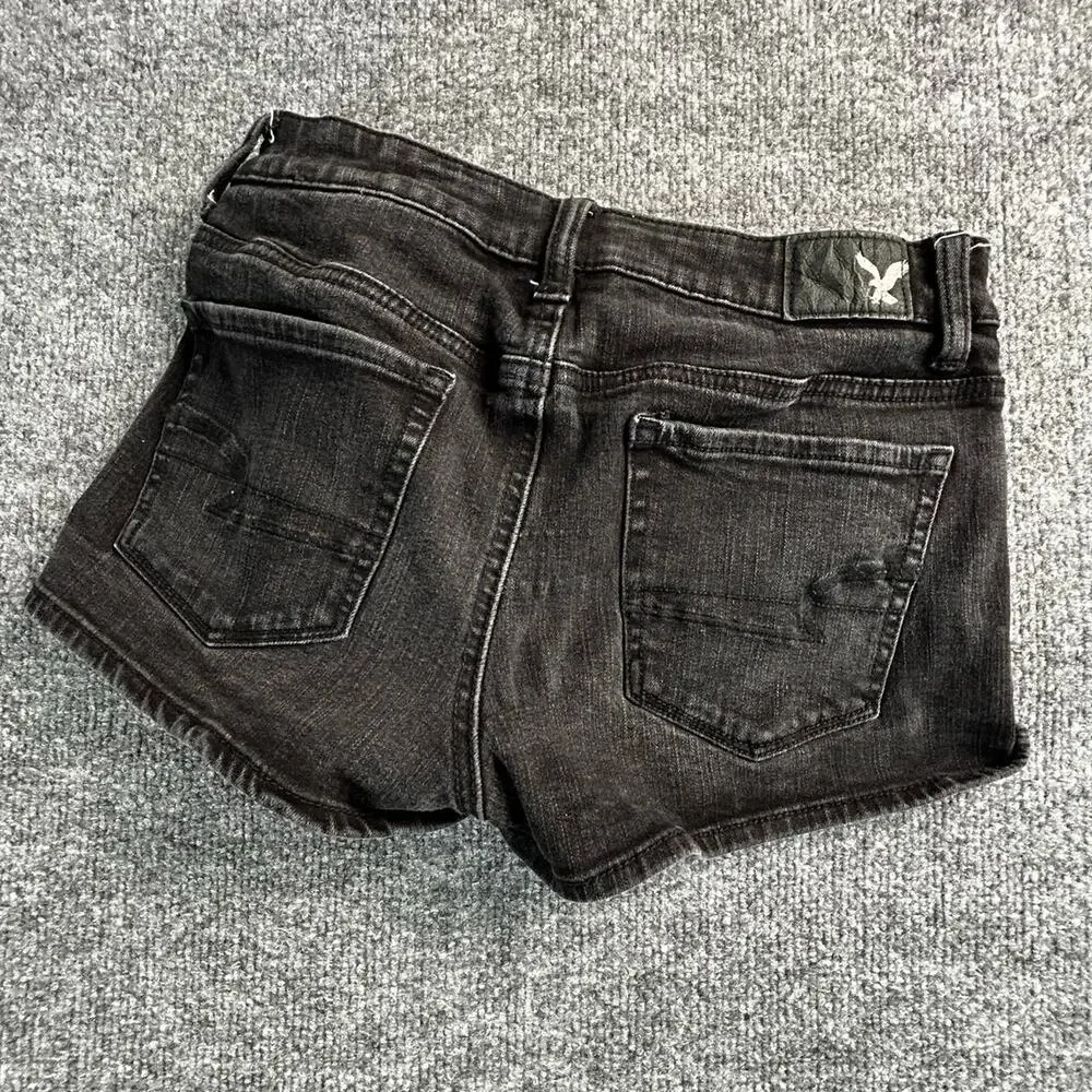 American Eagle AEO Denim X4 Women’s 0 Black Cuffed Jean Shorts